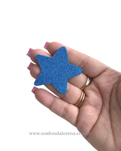 APLIQUE ESTRELA EVA COM GLITER AZUL G COM 04 UNIDADES TAMANHO 5CM X 5CM - comprar online