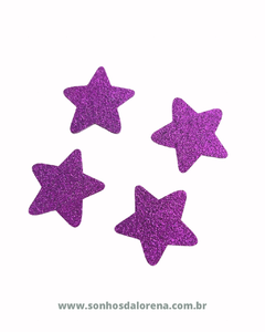 APLIQUE ESTRELA EVA COM GLITER ROXO M COM 04 UNIDADES TAMANHO 4CM X 4CM