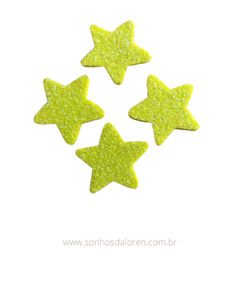 APLIQUE ESTRELA EVA COM GLITER AMARELA P COM 04 UNIDADES TAMANHO 2,5CM X 2,5CM