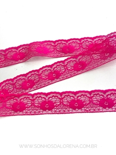 FITA RENDA RÍGIDA ROSA NEON DE 37MM COM 2 METROS