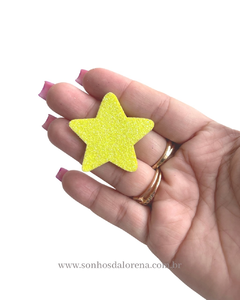 APLIQUE ESTRELA EVA COM GLITER AMARELA G COM 04 UNIDADES TAMANHO 5CM X 5CM - comprar online