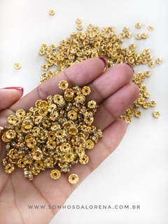 RONDELA DE STRASS 6MM EM ALUMÍNIO COR DOURADA COM CRISTAL 10 GRAMAS - comprar online