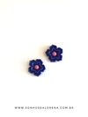 APLIQUE PLASTICO FLOR AZUL 5 PETALAS COM MIOLO ROSA LISO COM 02 UNIDADES