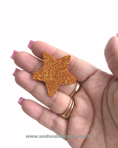 APLIQUE ESTRELA EVA COM GLITER LARANJA M COM 04 UNIDADES TAMANHO 4CM X 4CM - comprar online