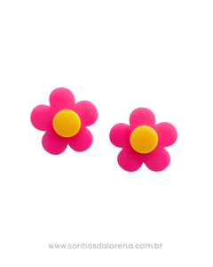 APLIQUE ACRILICO FLOR ROSA NEON COM AMARELO 3,5CM (2 UNIDADES)