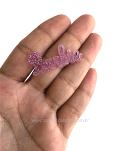 APLIQUE ACRILICO NOME BARBIE ROSA COM GLITER 3,5CM X 2CM UNIDADE - comprar online