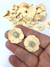 FLOR DE TECIDO 10 PETALAS 2,5CM COM STRASS NO MEIO AMARELO BEBE KIT COM 02 UNIDADES