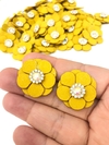 FLOR DE TECIDO 10 PETALAS 2,5CM COM STRASS NO MEIO DOURADA KIT COM 02 UNIDADES