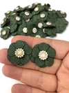 FLOR DE TECIDO 10 PETALAS 2,5CM COM STRASS NO MEIO VERDE KIT COM 02 UNIDADES