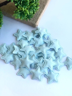 APLIQUE ALMOFADADO ESTRELA GLITER AZUL BEBE COM 02 UNIDADES TAMANHO 3,8CM X 3,8CM