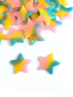 APLIQUE ACRILICO ESTRELA 3,5CM TYE DYE CORES ROSA/AMARELO/VERDE UNIDADE