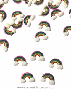 APLIQUES DE RESINA ARCO IRIS TONS CANDY COM NUVEM 2CM (5 UNIDADES)