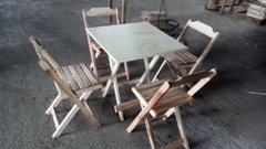 Conjunto dobrável em Madeira de Lei Sem Pintura com Mesa de 70cm e 4 cadeiras - Na madeira Crua - Mesasclub.com - Mesas e cadeiras de madeira para bar e lanchonete