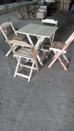 Conjunto dobrável em Madeira de Lei Sem Pintura com Mesa de 70cm e 4 cadeiras - Na madeira Crua - loja online