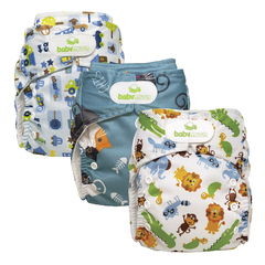 Pack x 3 Pañales Ecológicos Estampados Con Absorbentes Intercambiables x 3 Unidades / unitalla de 0 a 30 meses