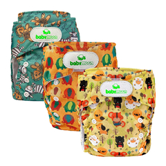 Pack x 3 Pañales Ecológicos Estampados con 3 Absorbentes Intercambiables + 3 refuerzos / unitalla de 0 a 30 meses