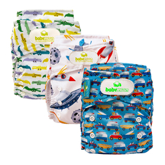 Pack x 3 Pañales Ecológicos Estampados con 3 Absorbentes Intercambiables + 3 refuerzos / unitalla de 0 a 30 meses