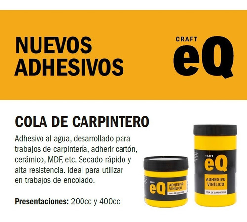 Adhesivo Vinilico Cola De Carpintero Eq 400 Cc X6 Unidades