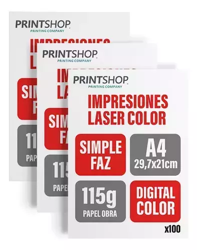 Impresiones Bajadas Color Printshop A4 115g X 100 Simple Faz