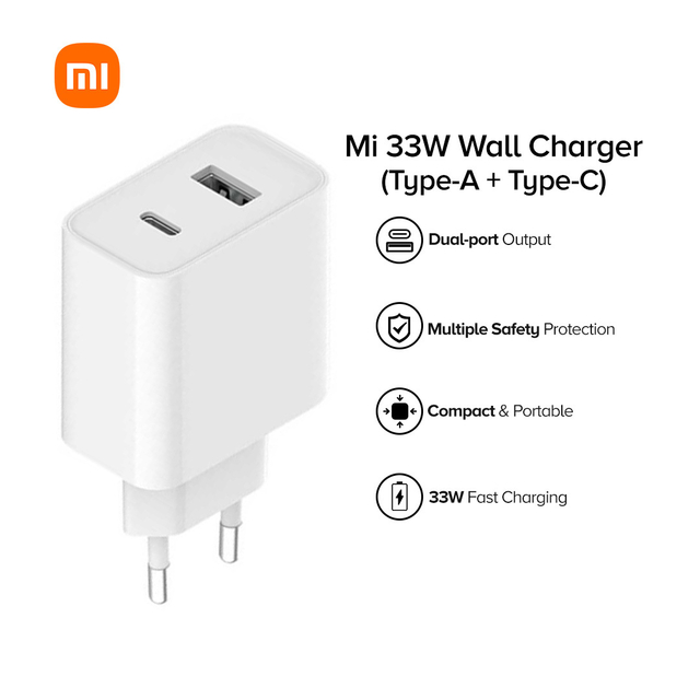Cargador Xiaomi Mi 33W Wall Charger (Tipo A + Tipo C) White