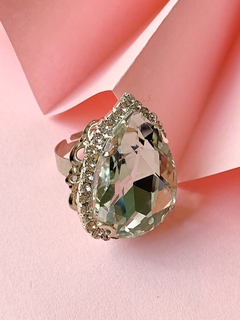 Anillo plateado grande de strass HELGA - comprar online