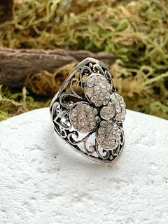 Anillo plateado con flor de strass PHILOMENA