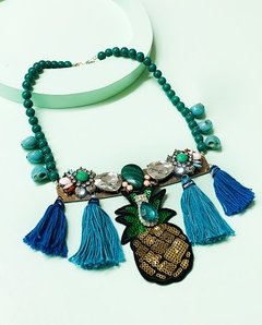 Collar bordado con flecos y piedras turquesas PINEAPPLE - comprar online