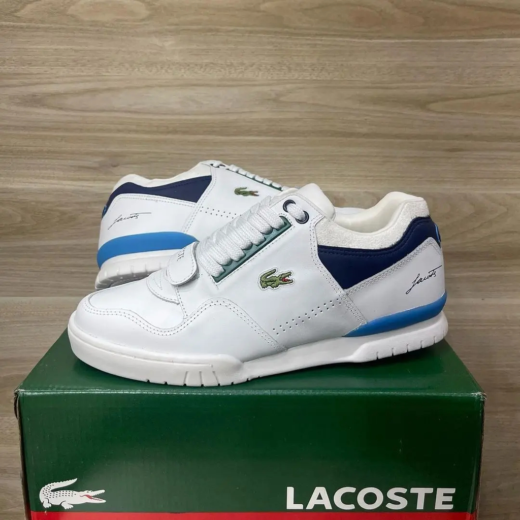 Tênis Lacoste T Clip Velcro Branco Azul BB