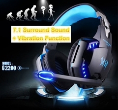 Auricular KOTION G2200 PC Gaming Headset USB 7.1 Surround Vibración con Luz Micrófono LED, Negro, azul - tienda online
