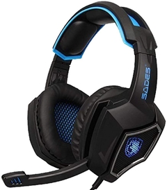 SADES Spirit Wolf 7.1 Surround Stereo Gaming Headset USB con micrófono para PC Gamer, Azul/Negro