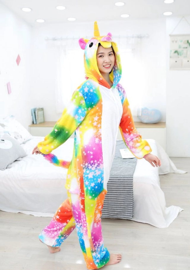 Kit Pijama Kigurumi Unicórnio Technicolor com Pantufa
