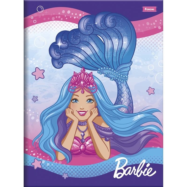 Caderno Foroni Brochura 1/4 Capa Dura Barbie Mermaid Power 80 Folhas 1x1