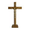 Crucifixo de Madeira e Metal de Mesa e Parede 28cm OURO VELHO