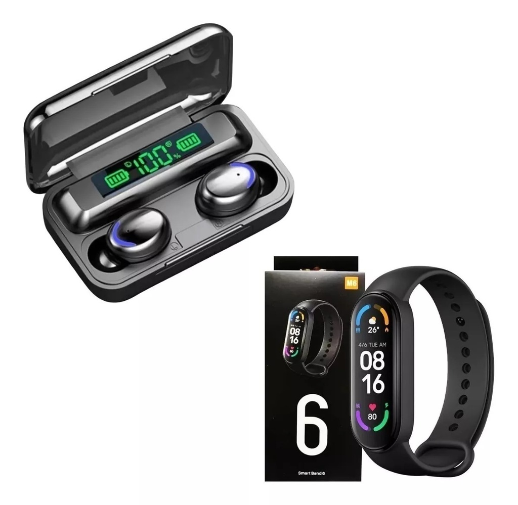Combo Reloj Smartband M6 Auricular Inalambrico F9 5
