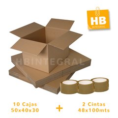 KIT MUDANZA 10 CAJAS 50X40X30 + 2 CINTAS DE EMBALAR