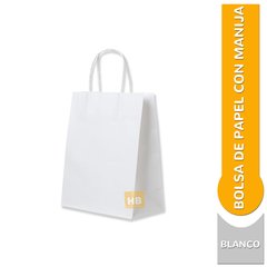 BOLSA DE PAPEL BLANCA CON MANIJA RETORCIDA - 20X18X8