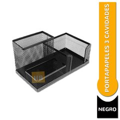 ORGANIZADOR ESCRITORIO METAL PORTALAPIZ PORTACLIPS PORTATACO NEGRO -3 CAVIDADES-