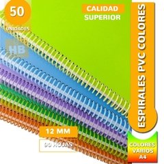 ESPIRALES PVC ANILLADOS COLORES PASTEL 12 MM - 70 hjs pack x50