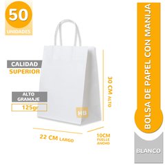 BOLSA PAPEL BLANCA MANIJA RETORCIDA 30X22X10 - comprar online