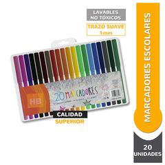 Marcadores Fibras Escolares X20 Colores En Blister Ezco - comprar online