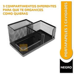 ORGANIZADOR ESCRITORIO METAL PORTALAPIZ PORTACLIPS PORTATACO NEGRO -3 CAVIDADES- en internet