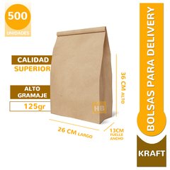 Bolsas para delivery -36x26x13 - Kraft Marrón N4 - HB Integral - Todo en un solo lugar!