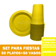 50 Platos Y 50 Vasos Descartables Colores Set Cumpleaños