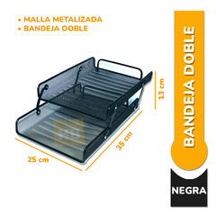 Bandeja Metalica Doble 2 Piso Para Escritorio Negra 35x13x25 - comprar online