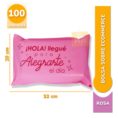 Bolsa Sobre Ecommerce C Adhesivo 20x32 "hola llegué para alegrarte el día" rosa con fucsia - comprar online