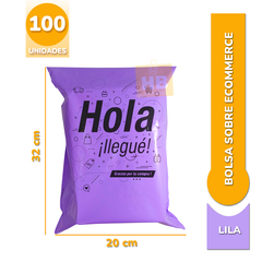 Bolsa Sobre Ecommerce C Adhesivo 20x32 "hola ya llegué" LILA CON NEGRO - comprar online