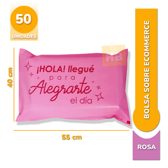 Bolsa Sobre Ecommerce C Adhesivo 40x55+5 "hola llegué para alegrarte" rosa con fucsia
