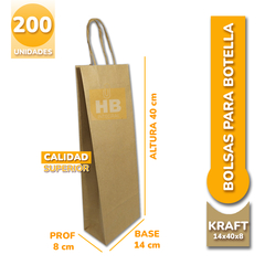 BOLSA DE PAPEL KRAFT MARRON PARA 1 BOTELLA DE VINO / 14X8X40 - HB Integral - Todo en un solo lugar!