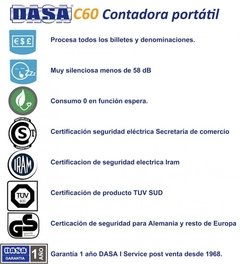 CONTADORA DE DINERO DASA C-60 PORTATIL - HB Integral - Todo en un solo lugar!