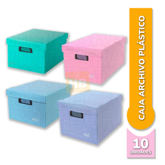 CAJA ARCHIVO PLASTICO C/TAPA PLANA 804 PASTELES 45x35x25 cm - Pack x10